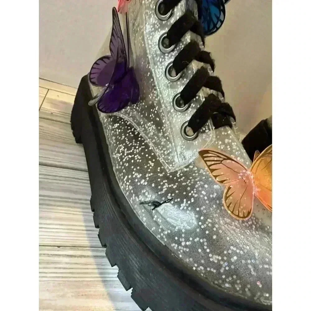 Dolls Kill Glitter Butterfly Platform Combat Boots - Multicolor - Picture 11 of 12